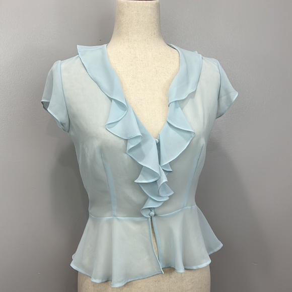 VTG VS Light Blue Sheer Peplum Ruffled Top - Picture 2 of 6